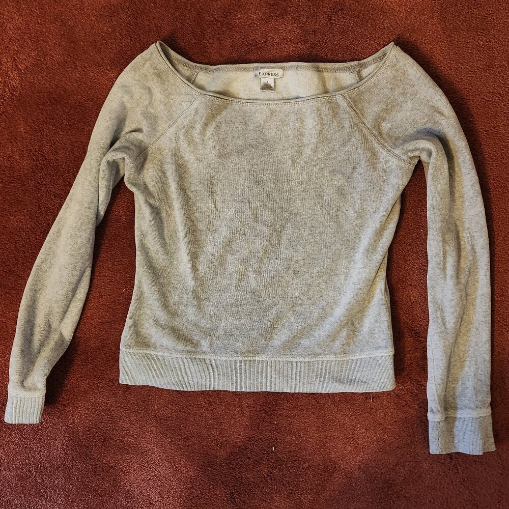 Express Terry/Velour Cropped Off-Shoulder Top, S